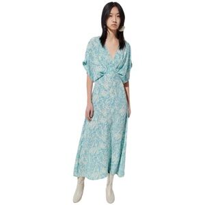 NWOT Rachel Comey Silk Double V-Neck Isarco Dress in Aqua Strokes Size 6